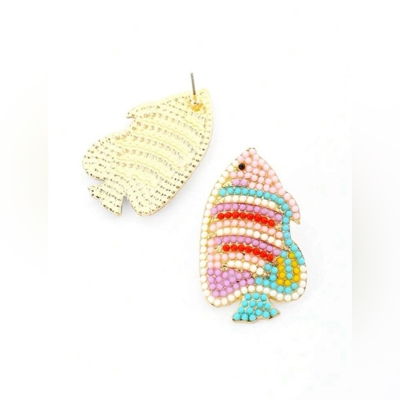 Colorful Beaded Fish Earrings - Picture 2 of 3